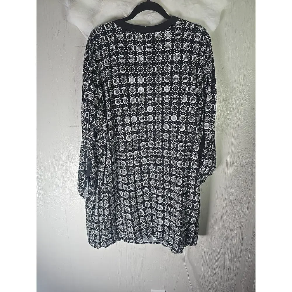 Concepts Shift Dress Womens 4X Plus Black White Geometric Print 3/4 Sleeve Boho - Picture 7 of 7
